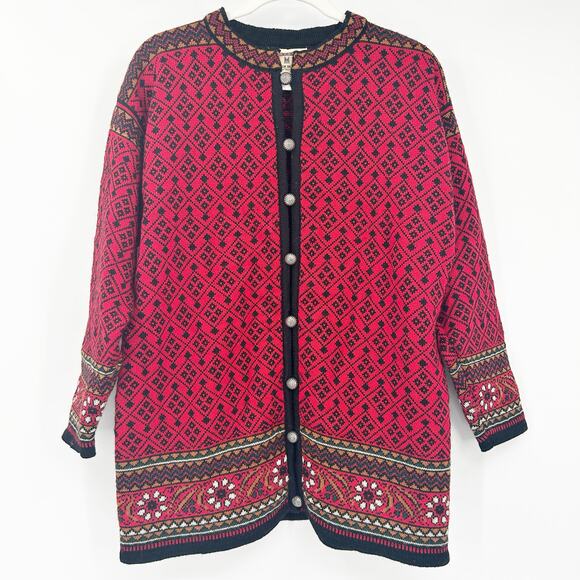 Dale of Norway Womens Vintage 90s Fair Isle‎ Knit 100% Wool Cardigan Sweater S - Picture 1 of 8